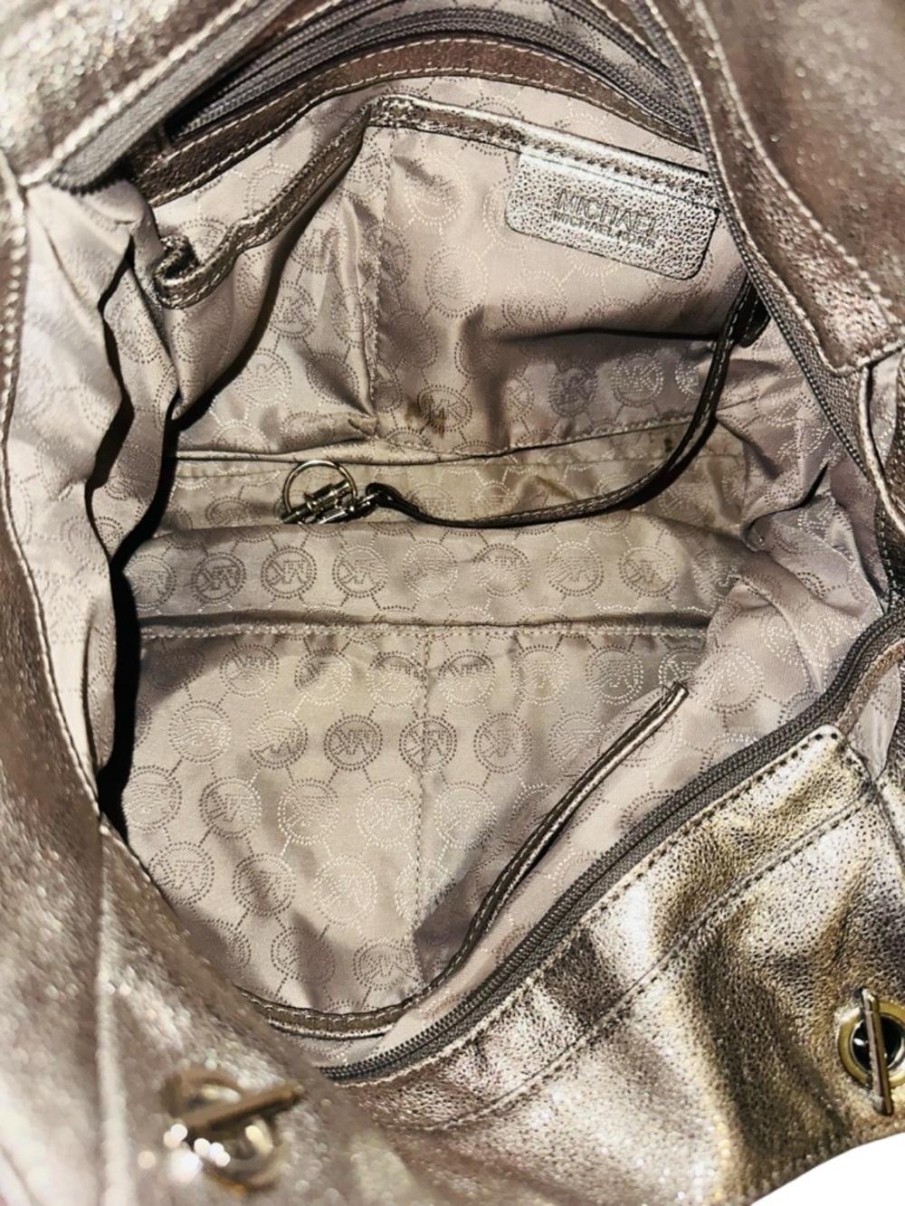 Michael Kors Metallic Silver Leather Shoulder Tote with Tassel - Picture 17 of 17